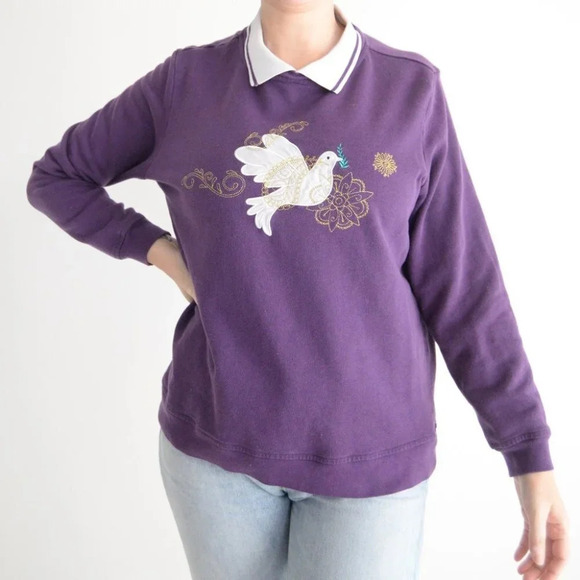Sweaters - Vintage Adrian Delafield Purple Dove Collared Crewneck Sweater L
